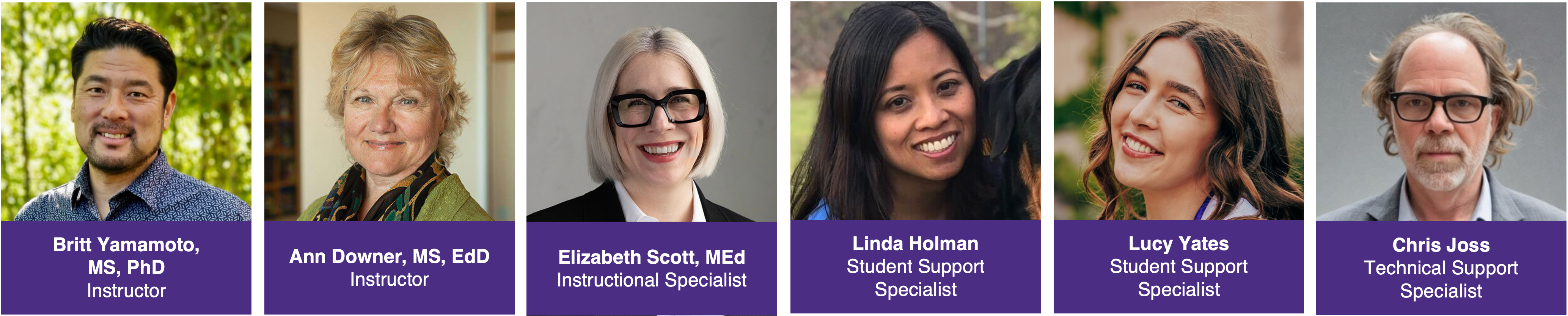 Instructors: Britt Yamamoto, MS, PhD and Ann Downer, MS, EdD. Support: edgh@uw.edu